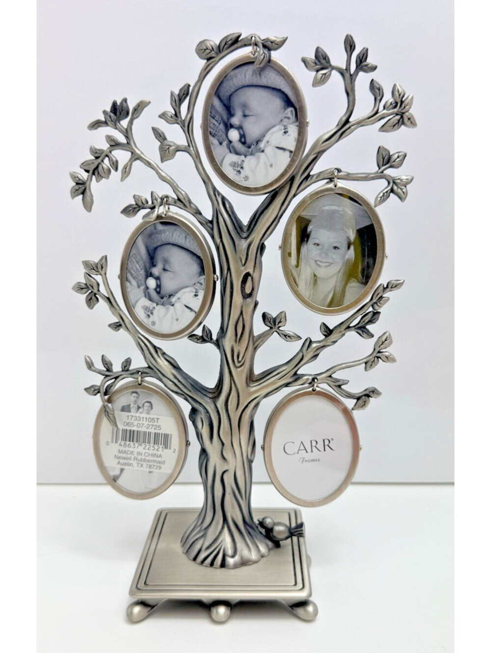 Family Photo Tree Holder 5 Double Sided Frames CARR Tabletop Silver Metal